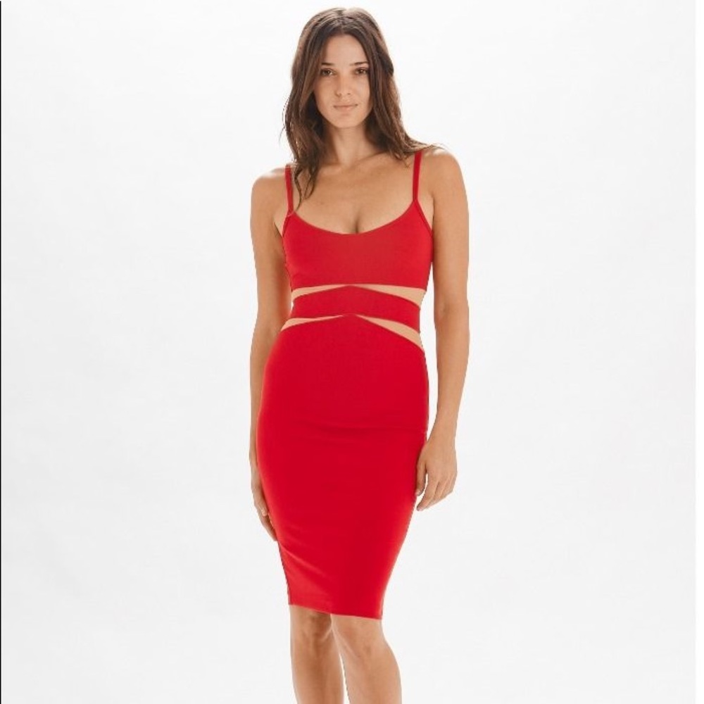 TORN BY RONNY KOBO - red dress with mesh slits